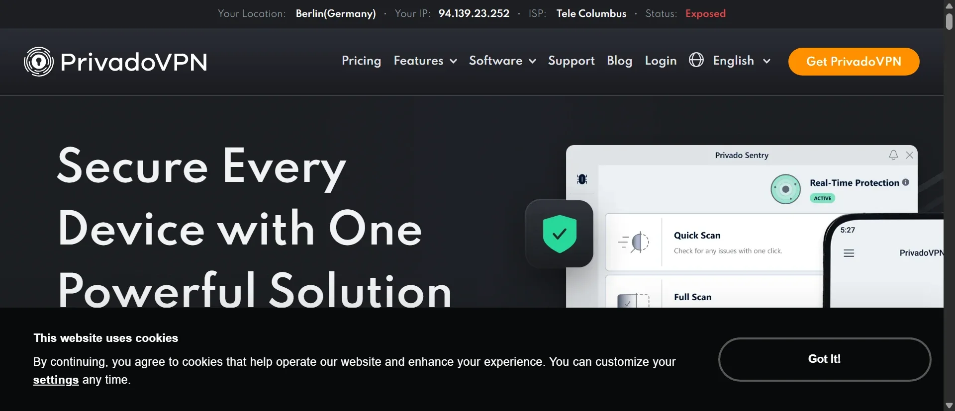 PrivadoVPN screenshot